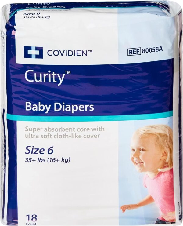 Curity Baby Diaper Tab Closure Size 6 Disposable Heavy Absorbency, 80058A - Pack of 18